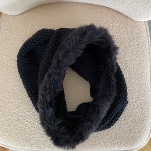 Navy faux fur trim infinity scarf